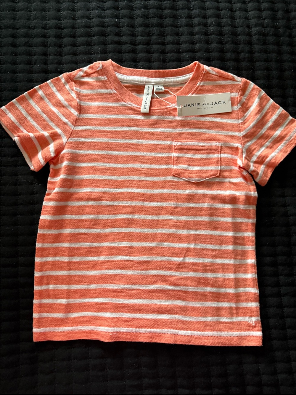Janie and Jack Coral & White Striped Pocket Tee